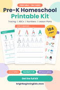 Pre-K Homeschool Printable Kit: Tracing, ABCs, Numbers and 36 Weekly Lesson Plans (184 pages)