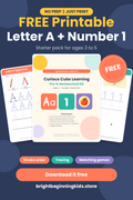 FREE Printable Starter Pack: Letter A + Number 1 for Preschoolers