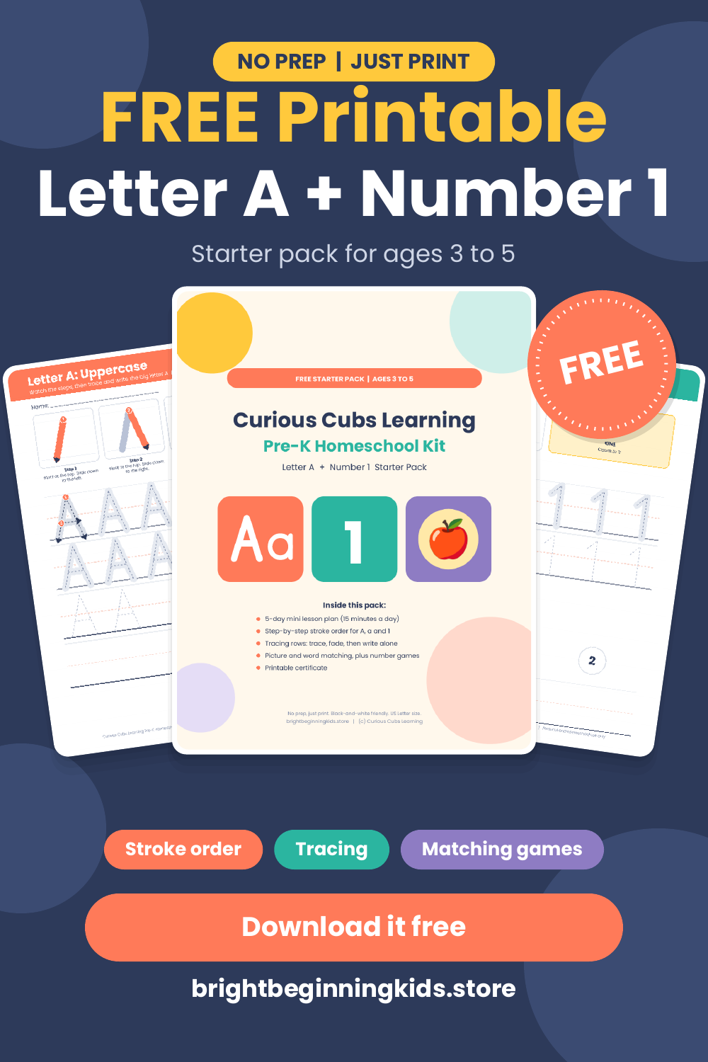 FREE Printable Starter Pack: Letter A + Number 1 for Preschoolers