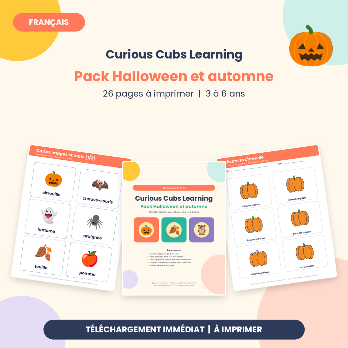 Pack Halloween et automne à imprimer : activités pour les 3 à 6 ans (26 pages)